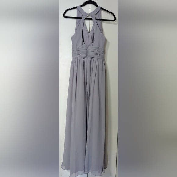 Azazie Dusty Blue Bridesmaid Dress Size A0 A-Line Pleated Chiffon Formal Gown - Picture 2 of 13